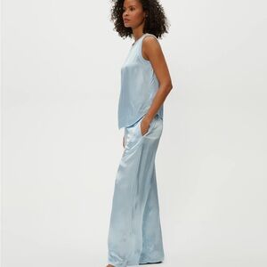 Michael Stars Pale Blue Satin Wide-Leg Pants